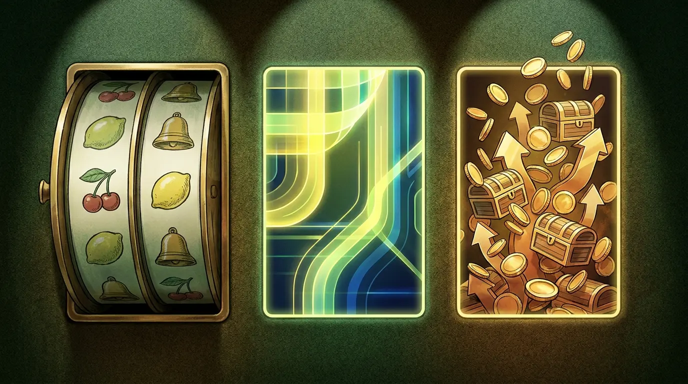 Overhead view of different pokie machine reel types and features