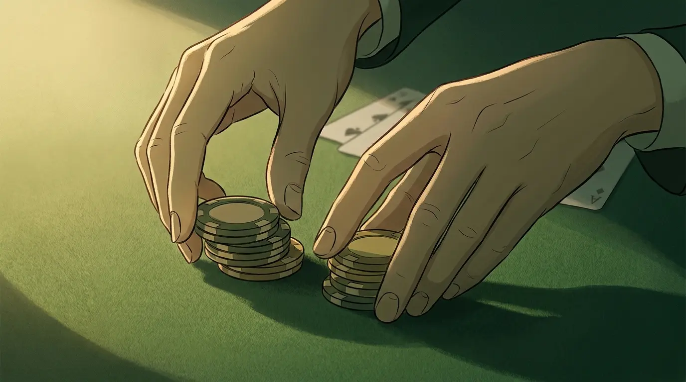 Hands placing chips on baccarat table in close-up view