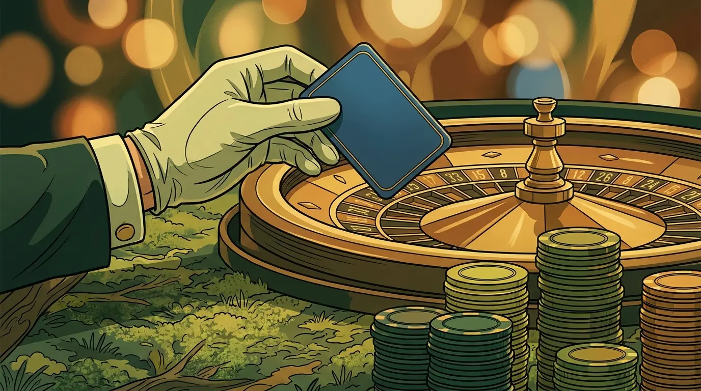 Main tenant carte bancaire au-dessus d'une roulette de casino