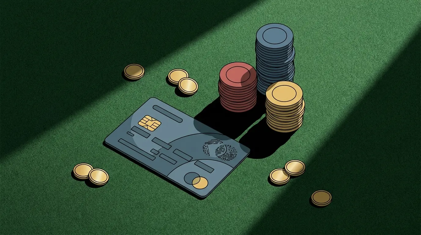 Carte Visa sur table de casino avec jetons de poker