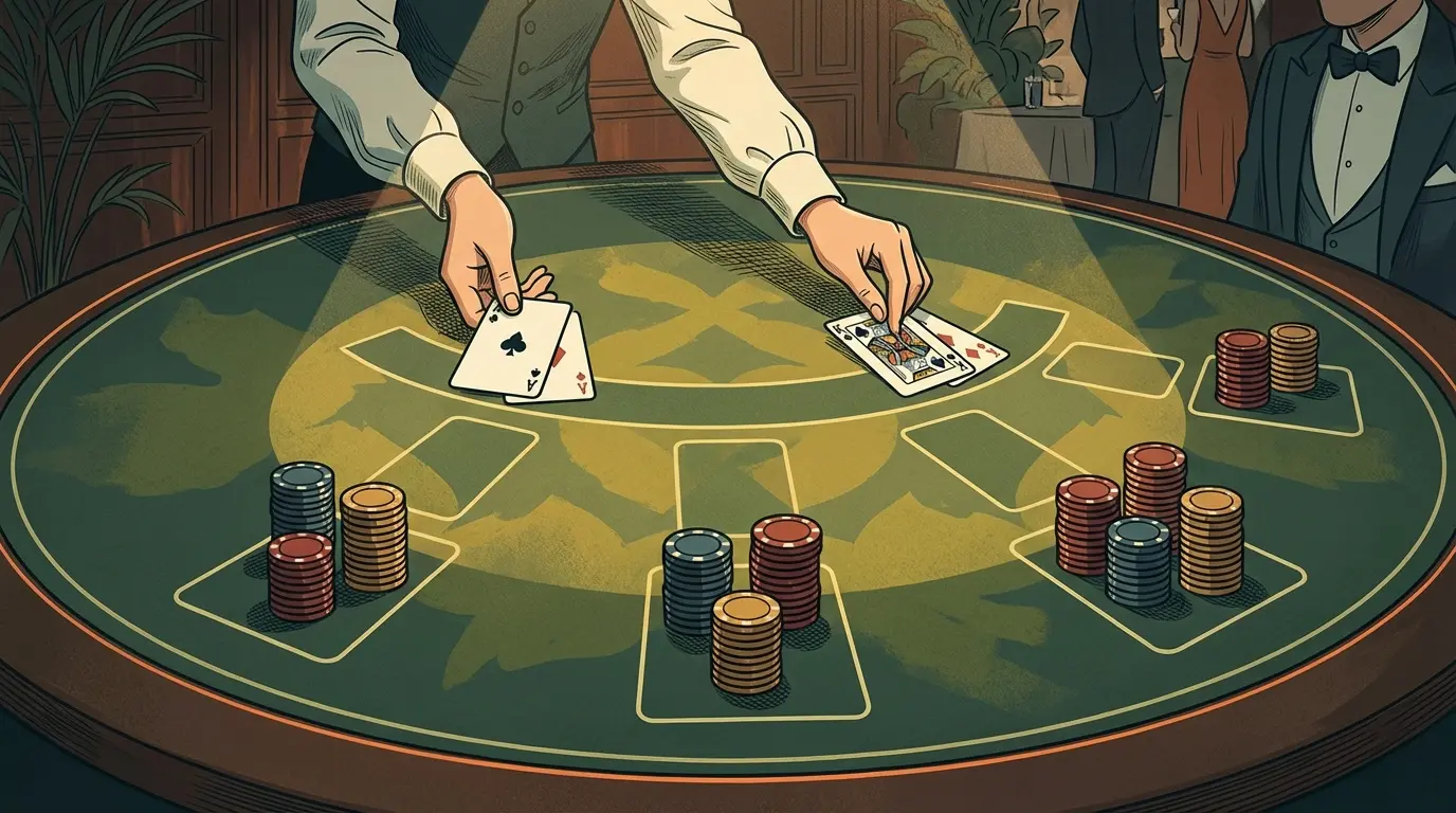 Table de blackjack avec cartes et jetons de casino