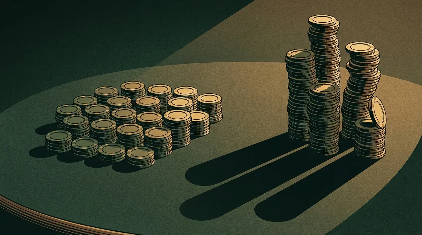 Piles de jetons illustrant différentes volatilités de gains