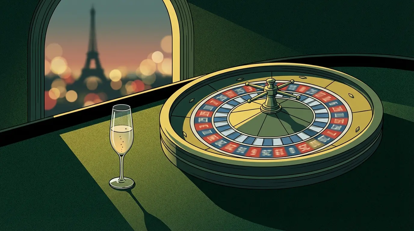 Roulette de casino avec accents tricolores et Tour Eiffel
