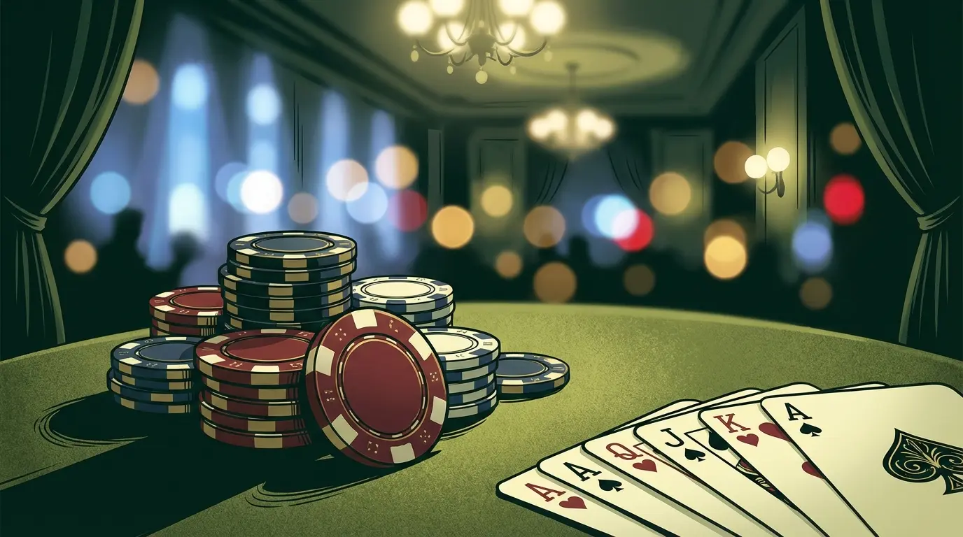 Jetons de poker et cartes sur table de casino française