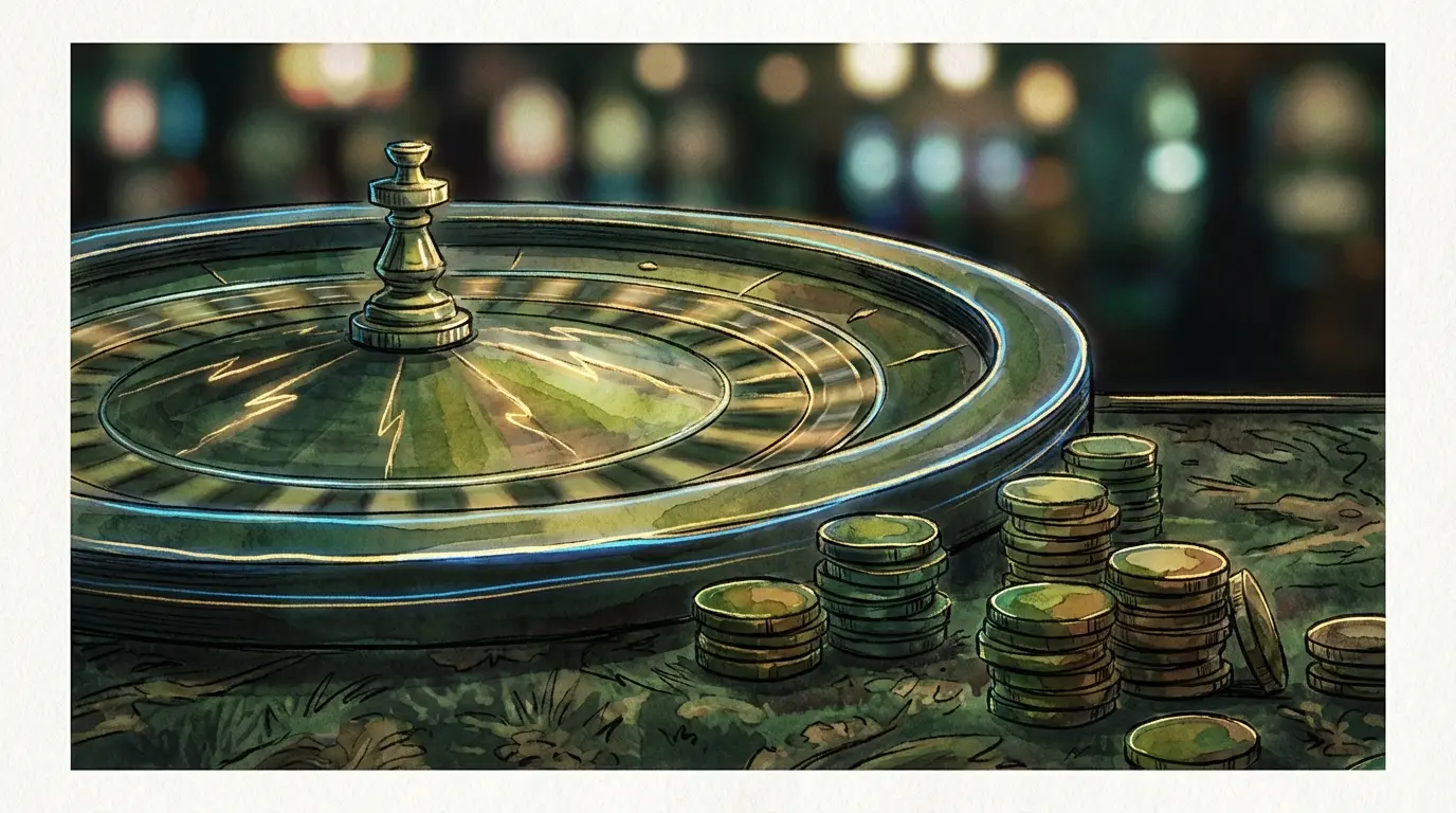 Roulette avec effets lumineux dorés et jetons de casino