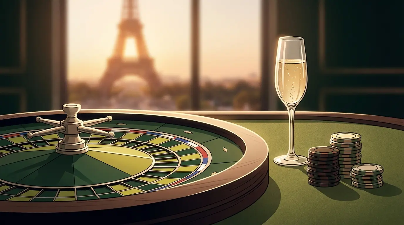 Roulette de casino avec champagne et couleurs françaises