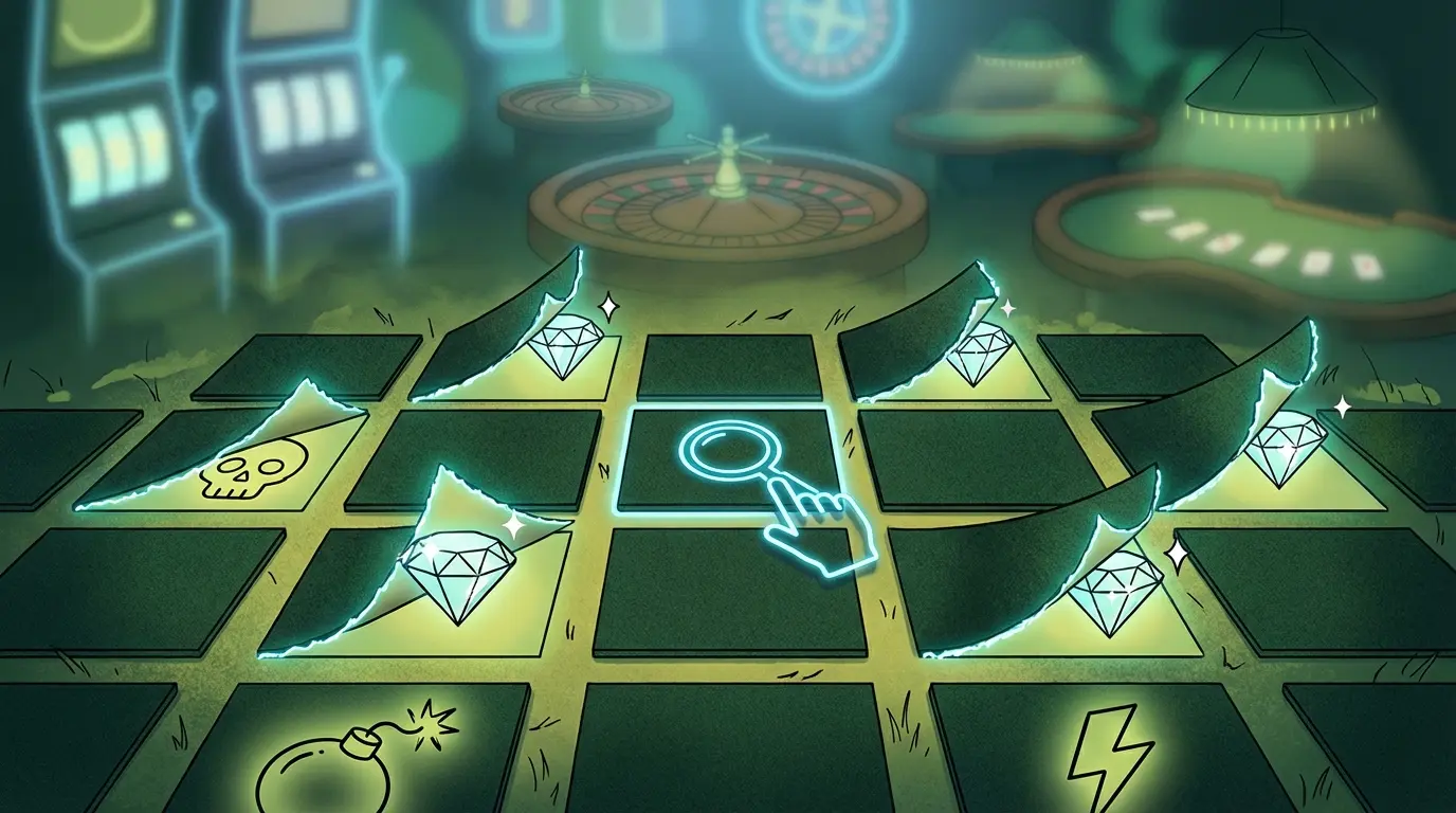 Grille de jeu Mines avec cases révélant diamants et dangers