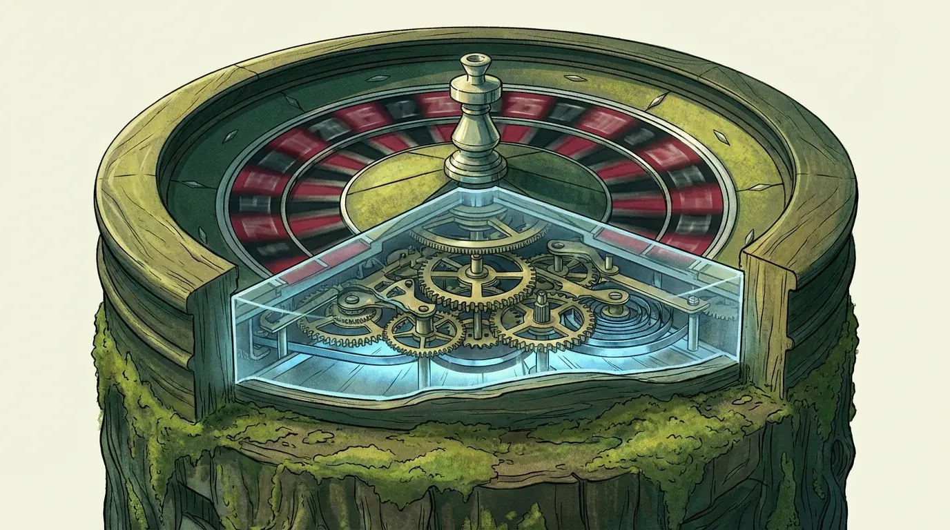 Roulette en mouvement avec mécanismes visibles suggérant manipulation
