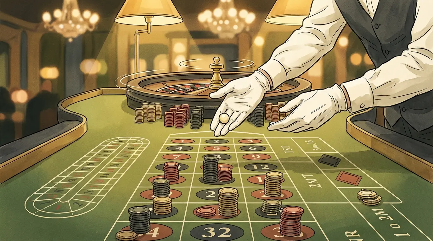 Vue de dessus d'une table de roulette avec jetons