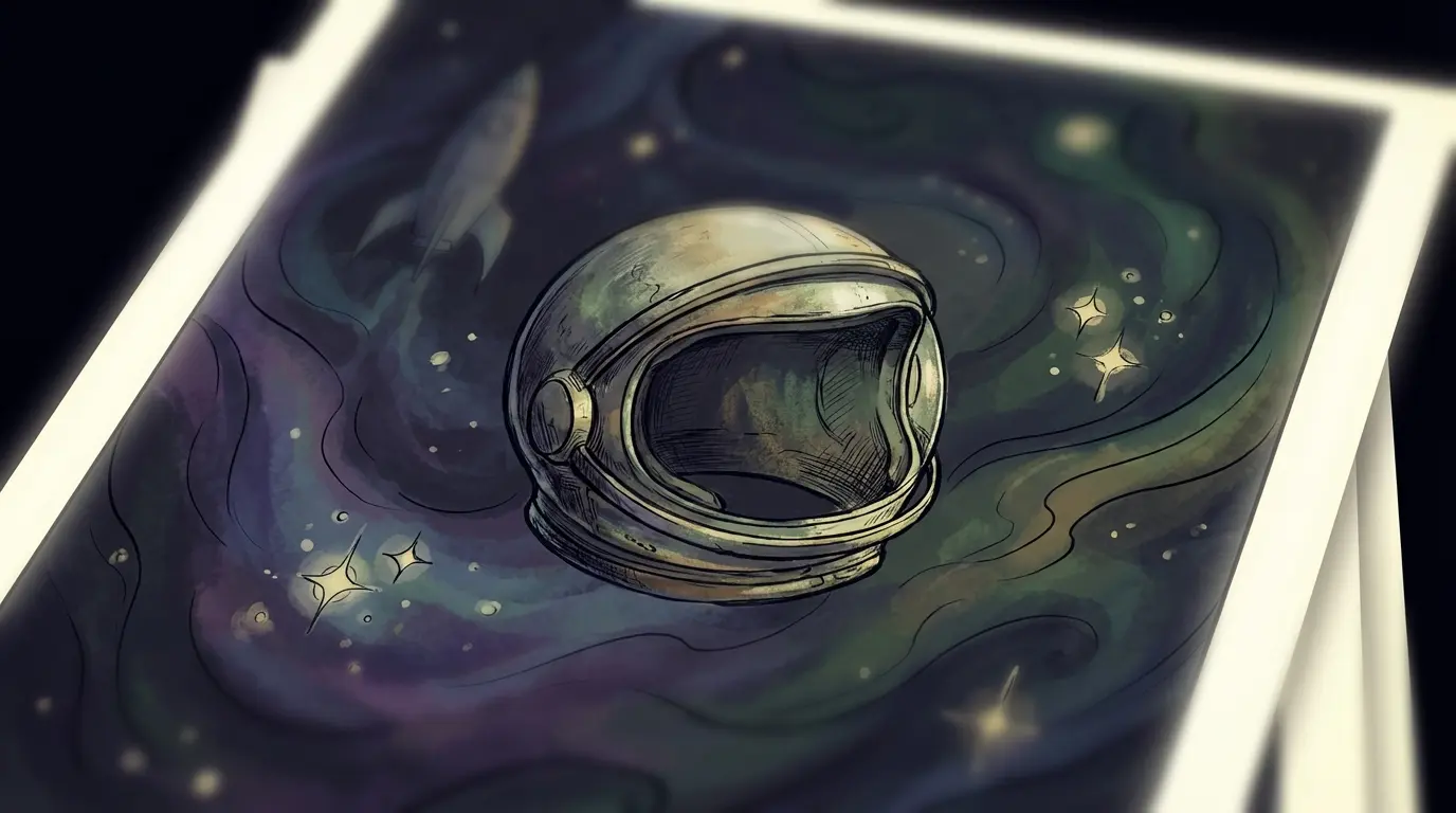 Casque d'astronaute flottant dans l'espace profond cosmique