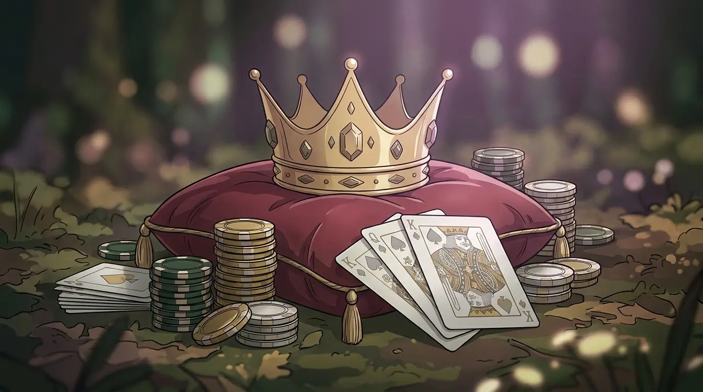 VIP crown on velvet with premium casino chips and golden cards