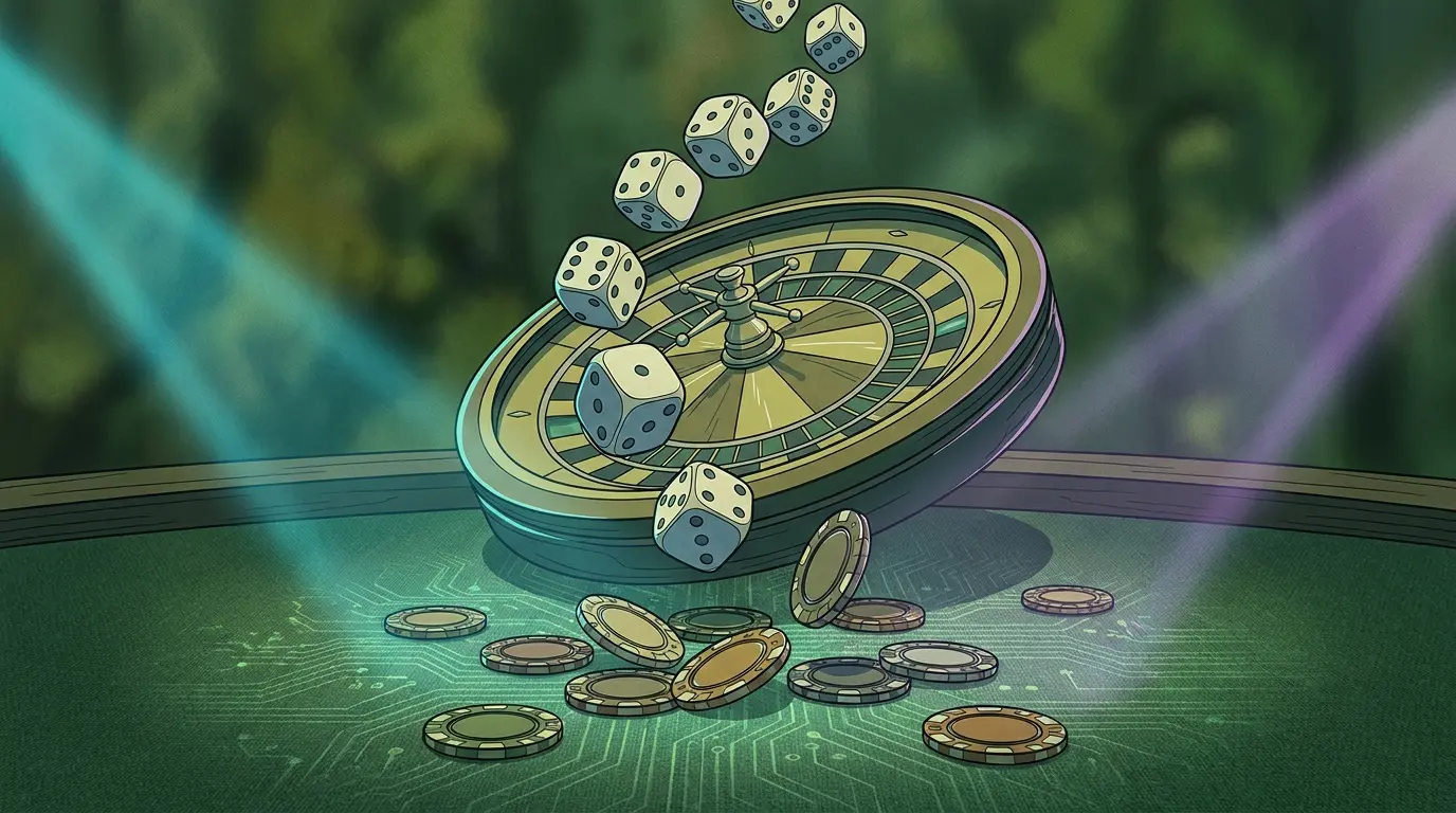 Dice and roulette wheel illustrating random number generation concept