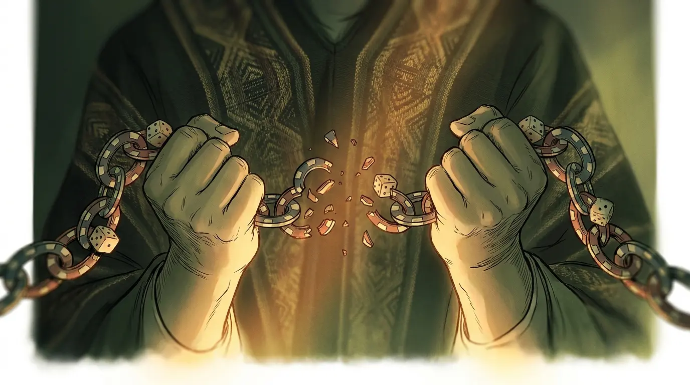 Manos liberándose de cadenas representando recuperación de ludopatía