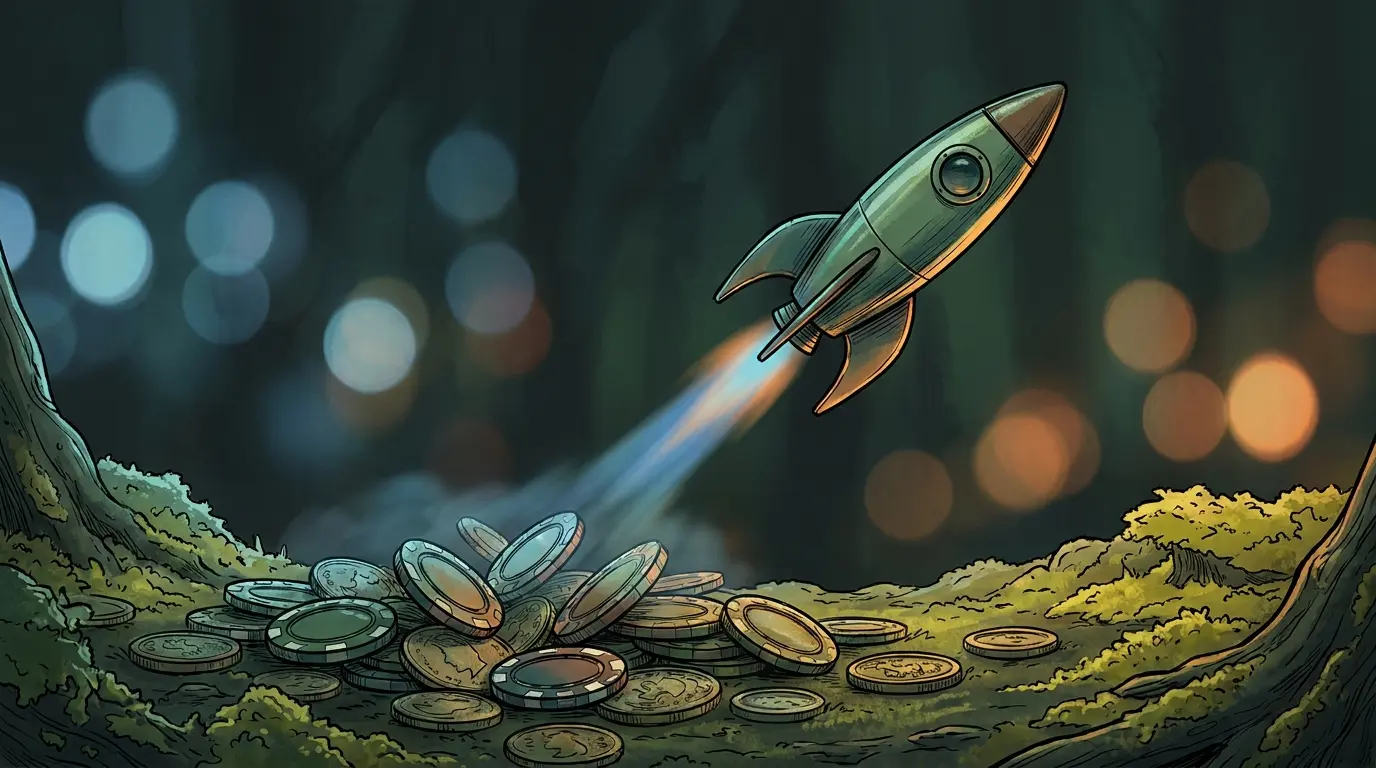 Rocket launching upward from casino chips showing crash game concept