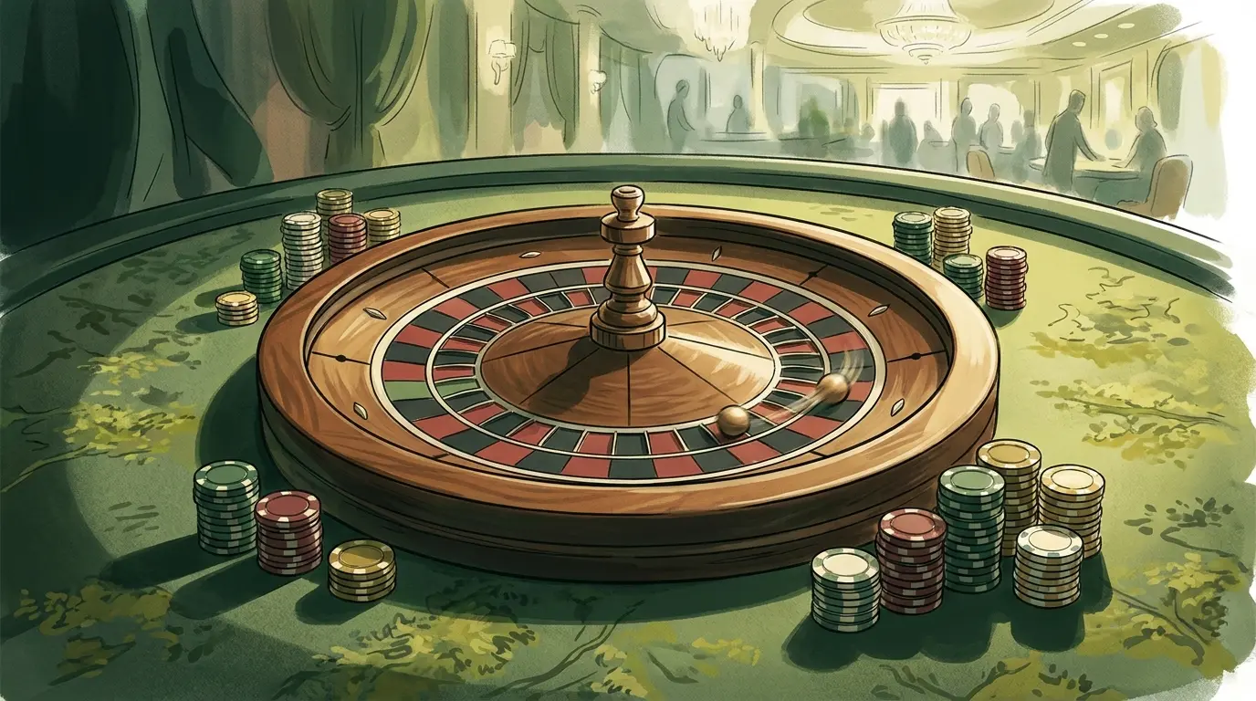 Roleta de casino girando com fichas mostrando vantagem da casa